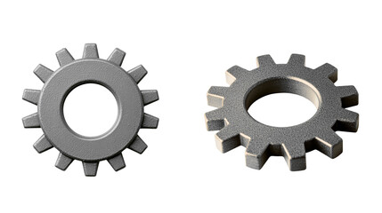 Two metallic gears with different teeth designs are displayed side by side, showcasing industrial engineering components