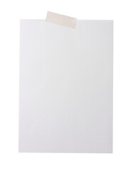 Empty paper for text . Post it note with paper on wall with Masking tape. paper A4 or A3 on white background. message announce in office.