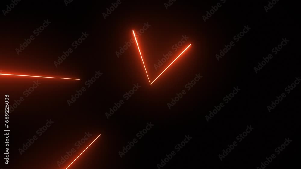 Poster cycled 3d animation. abstract background with periodically spreading orange colour neon lines, glowi