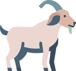Flat icon of a goat on a white background, featuring simple lines and a minimalist design.