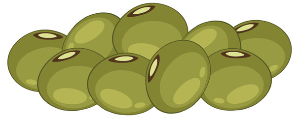Cluster of Green Olives in Flat Vector Style