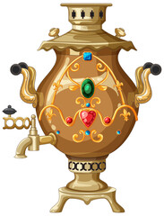 Ornate Russian Samovar with Decorative Gem Accents
