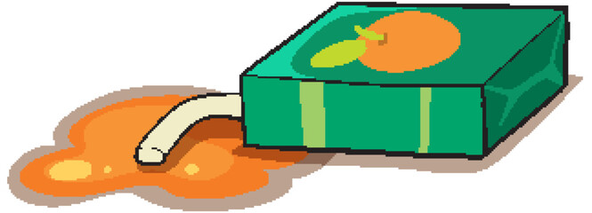 Spilled Orange Juice Box with Straw Illustration
