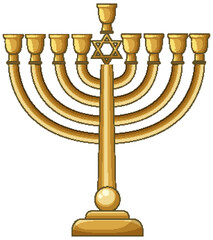Golden Menorah with Star of David Vector Illustration