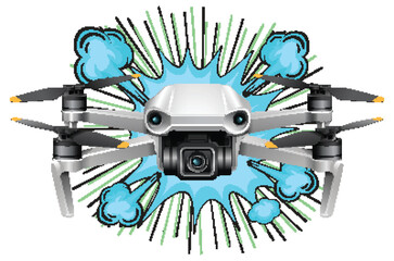 Dynamic Drone with Comic Style Burst Illustration