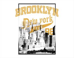 Vintage City print Design for Brooklyn in New York, college font typography design. line art graphics for vector. Rady for tee t-shirt print design artwork