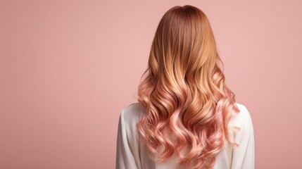 Fototapeta premium Rose Gold Ombre Waves with Romantic Curls Salon Photo