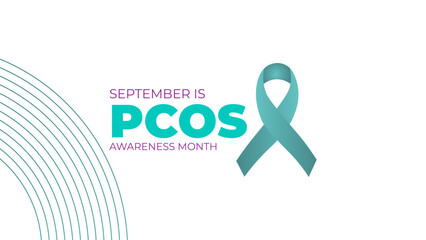 September is Polycystic Ovary Syndrome (PCOS) Awareness Month is observed every year. Teal awareness ribbon and uterus icon. Template for background, banner, card. Important day. Vector illustration