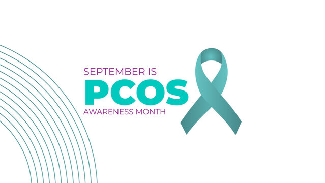 September is Polycystic Ovary Syndrome (PCOS) Awareness Month is observed every year. Teal awareness ribbon and uterus icon. Template for background, banner, card. Important day. Vector illustration