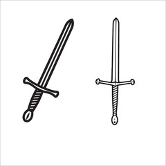 Two Hand Drawn Swords on a White Background Illustrating Medieval Weaponry and Historical Conflict
