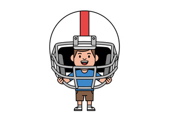 Cartoon Boy Wearing Oversized Football Helmet