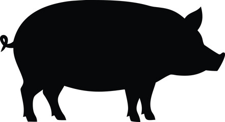 Black silhouette of a pig against a white background, emphasizing the shape and outline of the animal.
