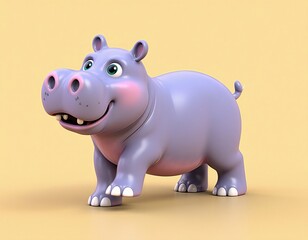 3Dグラフィックのかわいいカバのイラスト、キャラクター