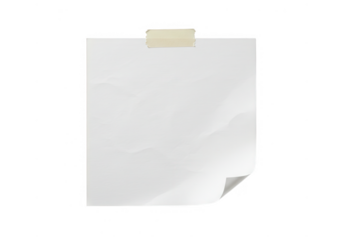 Blank square sheet attached with tape isolated on transparent background