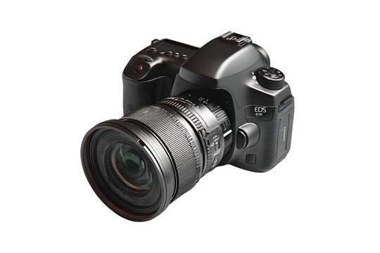 Black Digital Single Lens Reflex Camera With Lens on Transparent Background, PNG