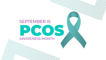 September is Polycystic Ovary Syndrome (PCOS) Awareness Month is observed every year. Teal awareness ribbon and uterus icon. Template for background, banner, card. Important day. Vector illustration