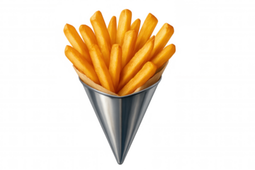 French fries served in a metal cone with greaseproof paper on a transparent background, perfect for food-related projects