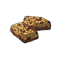 Cartoon Granola Protein Bars with Nuts and Chocolate – Healthy Snack Food Illustration