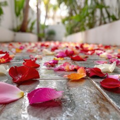 Petal Mosaic on Tile Surface
