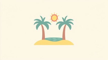 Tropical paradise island with palm trees sun and water illustration style  illustration of a