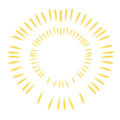 2d illustration of half sunburst with short rays, representing sunrise, hope, optimism, and new beginnings, isolated on white background.