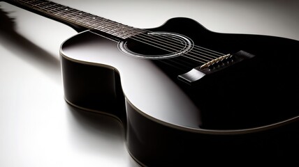 Fototapeta premium Elegant Acoustic Guitar on Minimalist White Background with Strings and Soundhole Details for Music Education and Creative Design