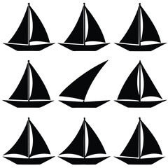 Black sailboat silhouettes on white sailing watercraft