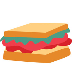 Colorful 2d illustration of a sandwich, featuring bread, lettuce, tomato, and filling, symbolizing food, lunch, snack, meal, taste, and nutrition.