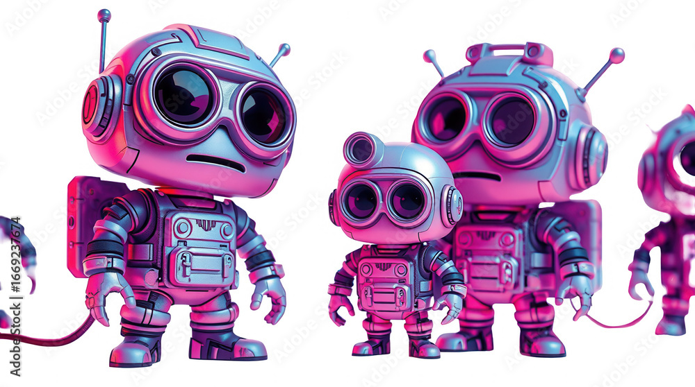 Poster three robot characters display vibrant colors and a playful design emphasizing companionship and cre