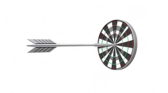 An arrow strikes the bullseye of a dartboard showcasing skill and precision in a competitive darts game taking place in an entertainment space - Powered by Adobe