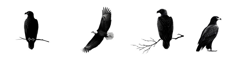 Fototapeta premium Black and White Eagle Illustrations: Majestic Bird of Prey
