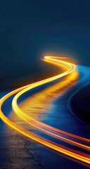 Night road curves, light trails, asphalt, dark background, speed, motion, travel, journey, wallpaper
