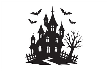 Halloween Silhouette Set – Ghosts, Bats, Pumpkins, Witch Hat and Broomstick Vector Illustration