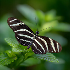 Ethereal Elegance: Light ad Stripes Illuminate the Zbra Butterfly's Graceful Dnce
