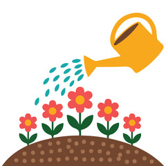 Watering flowers seasonal gardening cartoon vector illustration on white background © azzedine