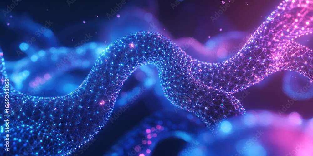 Poster abstract glowing network connection with blue and pink light for technology background