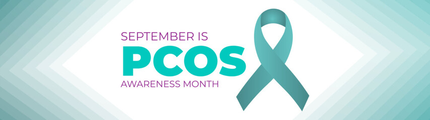 Polycystic Ovary Syndrome (PCOS) Awareness Month is observed every year in September. Teal awareness ribbon and uterus icon. Template for background, banner, card. Important day. Vector illustration