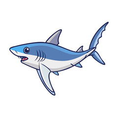 Obraz premium Cartoon shark with blue and white colors swimming in the ocean