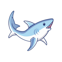 Cute cartoon great white shark illustration swimming on a transparent background