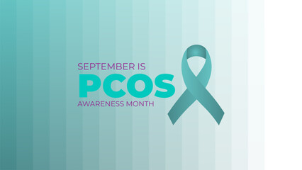 Polycystic Ovary Syndrome (PCOS) Awareness Month is observed every year in September. Teal awareness ribbon and uterus icon. Template for background, banner, card. Important day. Vector illustration