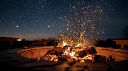 Campfire night sky sparks