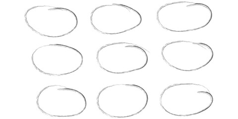 Hand drawn circle highlighter line sketch set. Vector marker circular lines, doodle round circles for message note mark design element. Pencil or pen bubble sketch set. Vector