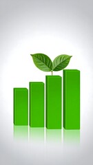 Green bar graph with plant growth, signifying environmental progress or sustainable development