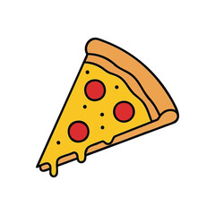 Cheesy Pepperoni Slice Icon. A vibrant, cartoon style illustration of a hot pizza portion, perfect for food themes. Evokes comfort and quick meal cravings.