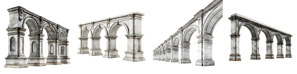 Obraz premium Ancient Stone Arches Isolated on White, Architectural Ruins