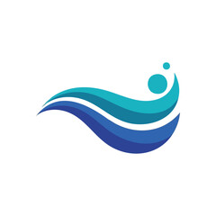 Aqua Flow Symbol. Dynamic blue currents with an elevated sphere, representing fluid motion, vitality, and well being.