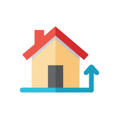 Real Estate Value Increase Icon. Abstract graphic of a dwelling with an ascending arrow, symbolizing rising property appreciation and market prosperity. Ideal for financial and investment themes.