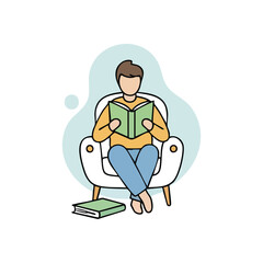 Cozy Person Reading Book. A calm individual enjoys literature while seated comfortably in an armchair, symbolizing peaceful relaxation, personal growth, and intellectual pursuit.