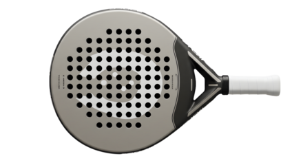 Modern black padel racket with white handle isolated on white background, ideal for sports and outdoor activities