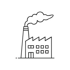Factory Building Emitting Smoke. Clean graphic representation of an industrial site with an active smokestack. Symbolizes output, development, and environmental concerns.